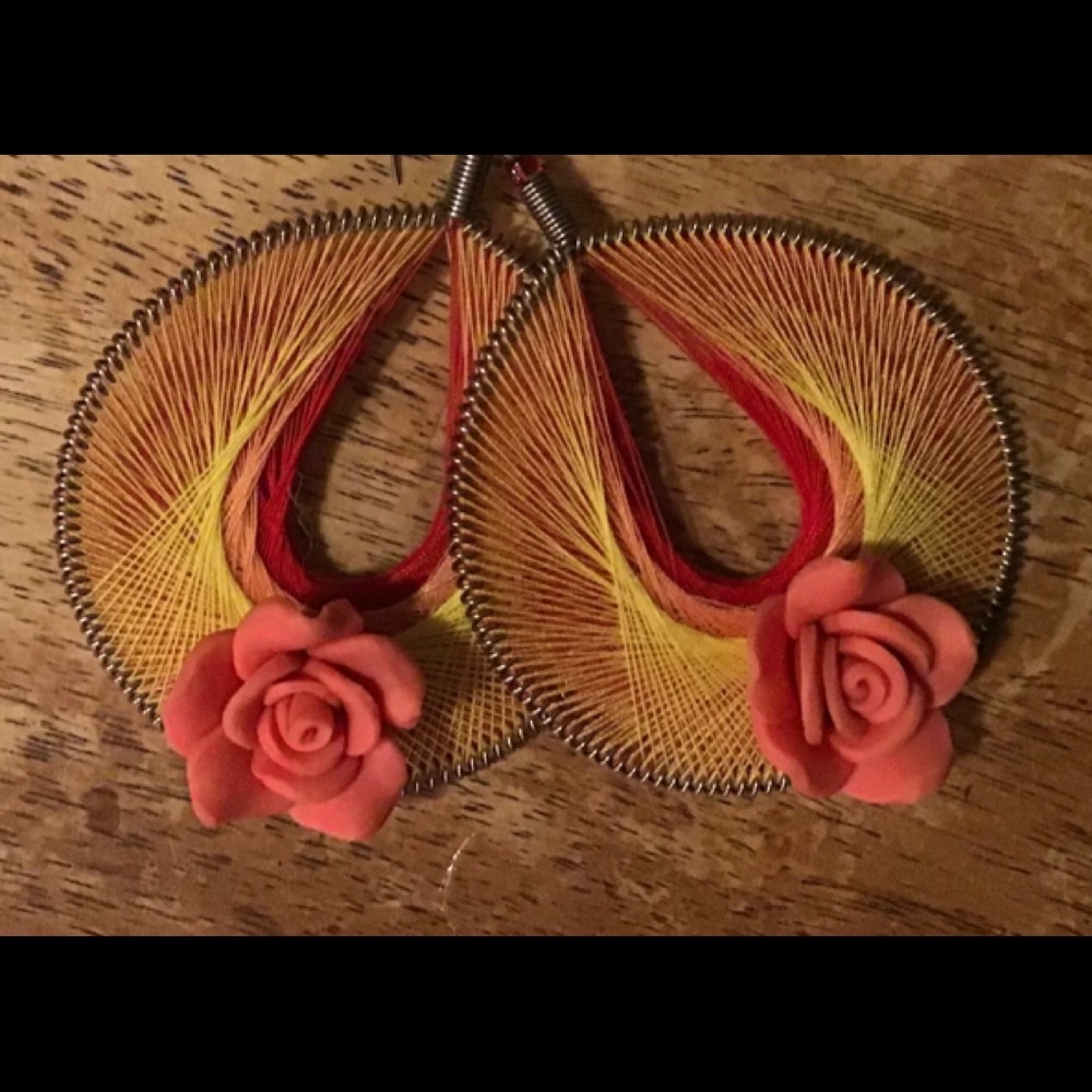 Mexican Handmade Thread Rose Earrings Mimi